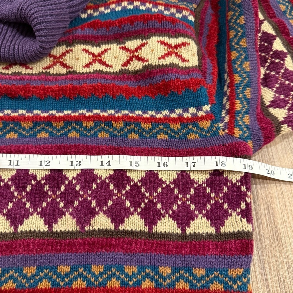 Vtg Jantzen Sweater Women’s Med Purple Blue Fall Fair Isle Colorful Artsy Retro - Picture 6 of 8
